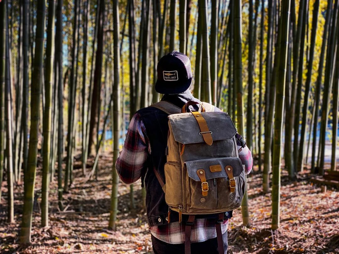 Vintage Retro Camera Backpacks and Bags - Green Waxed Canvas - Sunny 16